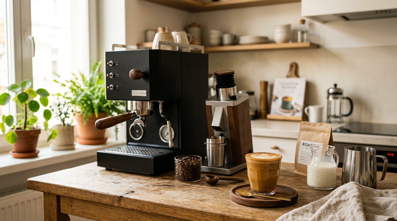 A cortado served in a small Gibraltar glass on a wooden surface, espresso and steamed milk in equal measure